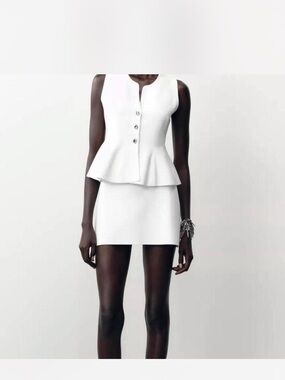 Zara White Peplum Mini Skirt Set